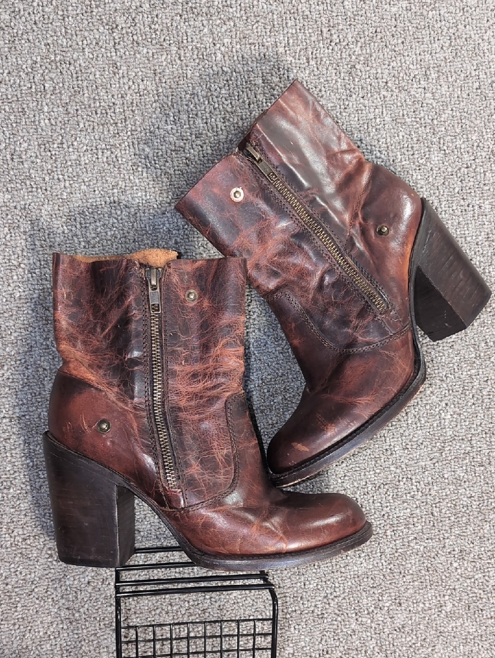 Freebird by Steven BAMA Ankle Boots Double Zip Cognac Leather Women’s Size 8.0